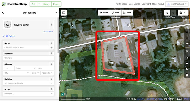 Selecting the area of the recyling center on the map
