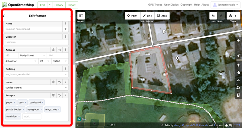 Editing the Area feature and adding additional information