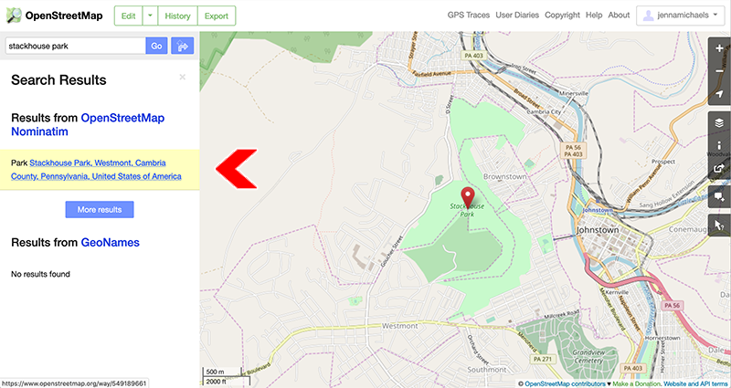 Selecting a search result