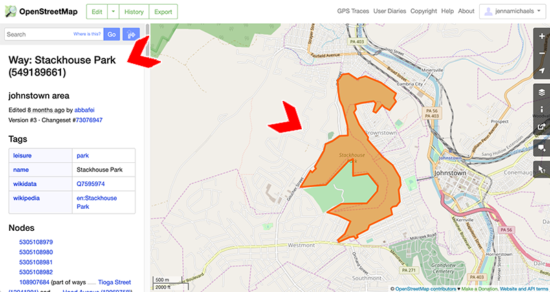 Stackhouse Park outlined on a map