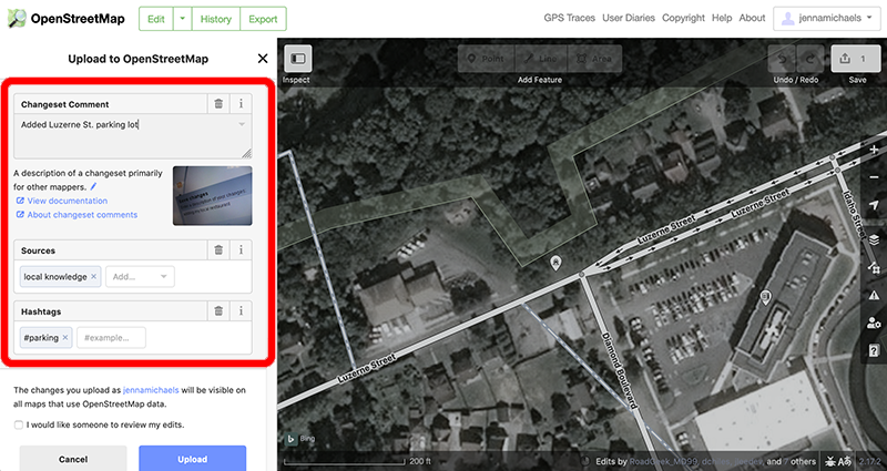 Saving the feature to OpenStreetMap