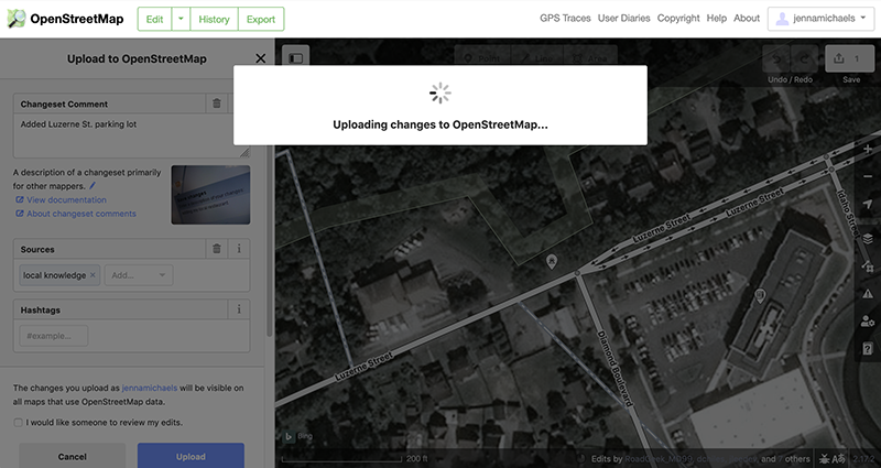 Feature uploading to OpenStreetMap