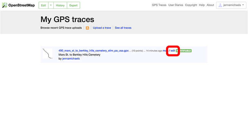 OpenStreetMap My GPS Traces page