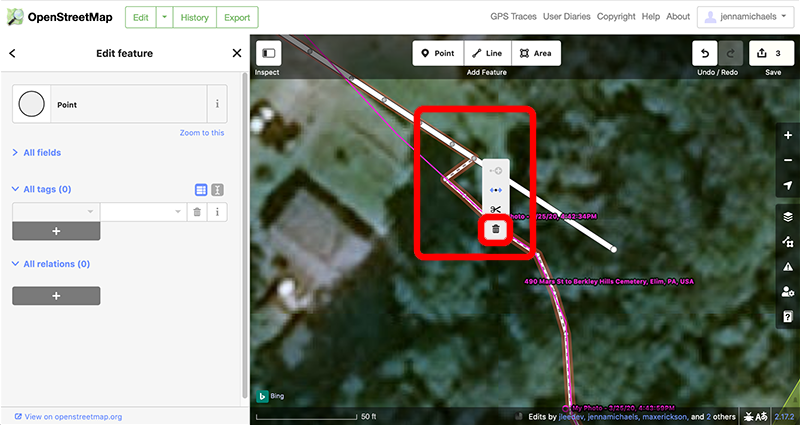 Deleting a point on the map