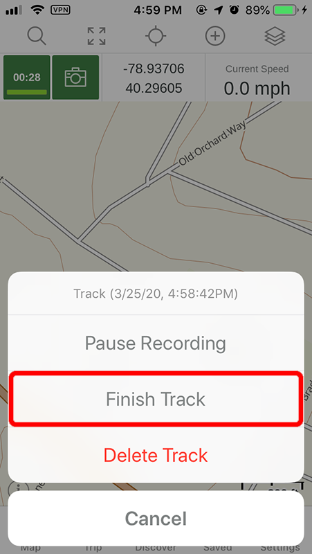 Stopping the track recording in Gaia GPS