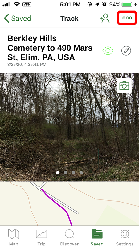 View of the recorded track in the Gaia GPS app