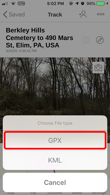 Choosing the format for the exported file